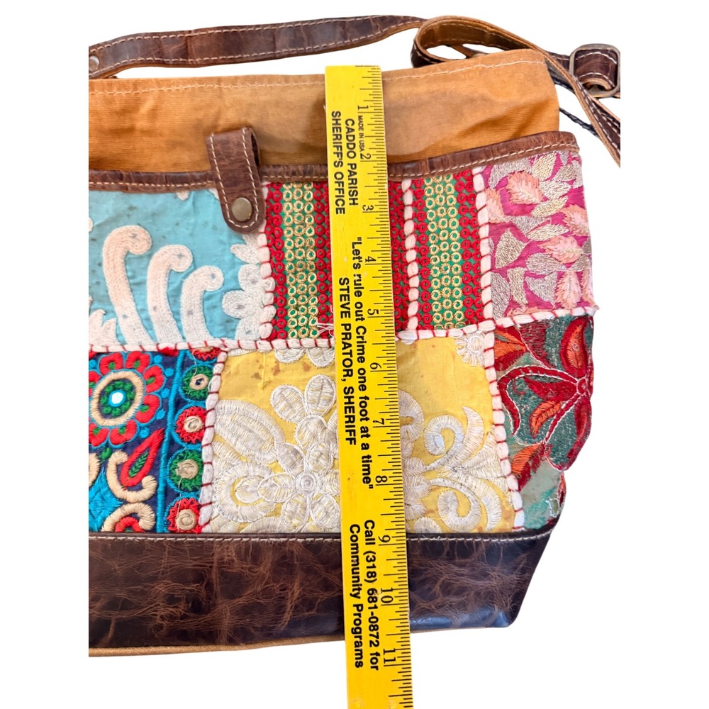 Boho Patchwork Embroidered Brhayna Bags Canvas Leather Crossbody Shoulder Bag - Picture 3 of 12